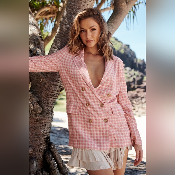 😀FREE PEOPLE OLIVIA GINGHAM BLAZER NWT! - Picture 1 of 8